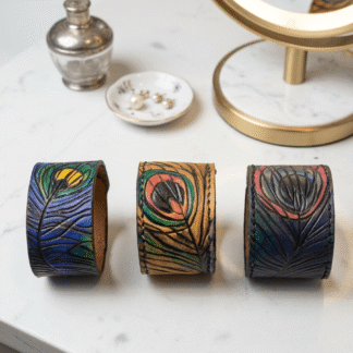 Brazalete de Cuero de Badana Pintado a Mano Modelo Ocelo - Joyería Artesanal Personalizable