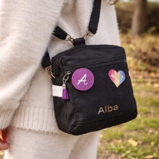 Mochila Bandolera Infantil Modelo Málaga Negro - Personalizable hasta 12 años | SuRoKa Handmade