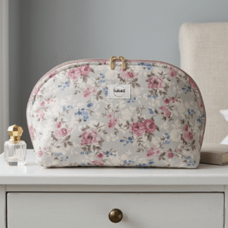 Neceser Redondo Caramel Artesanal | Telas Ecológicas Estampado Rosas