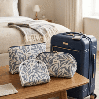 Kit de 3 Piezas Artesanal en Algodón OEKO-TEX – Neceser Cuadrado, Neceser Caramel + Bolsa Plegable ​Modelo Travel Invierno