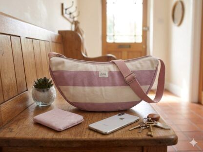 Bolso de algodón a rayas rosas y vainilla
