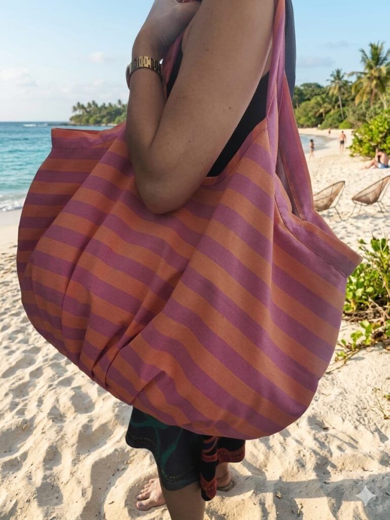 Bolsa de Playa Modelo Atardecer Coral -Hecha a mano estilo Rayas